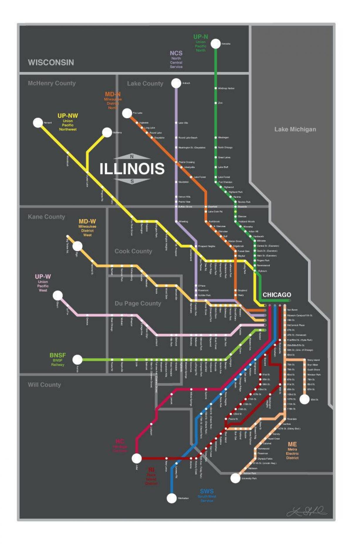 metra мапата Чикаго