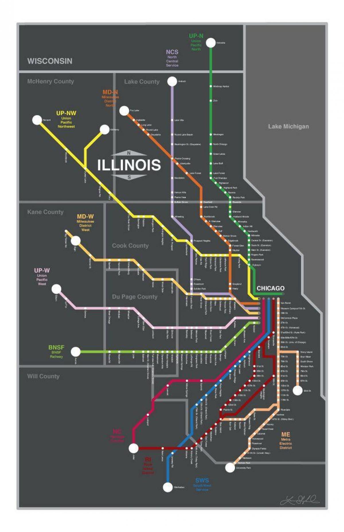 metra воз мапата Чикаго
