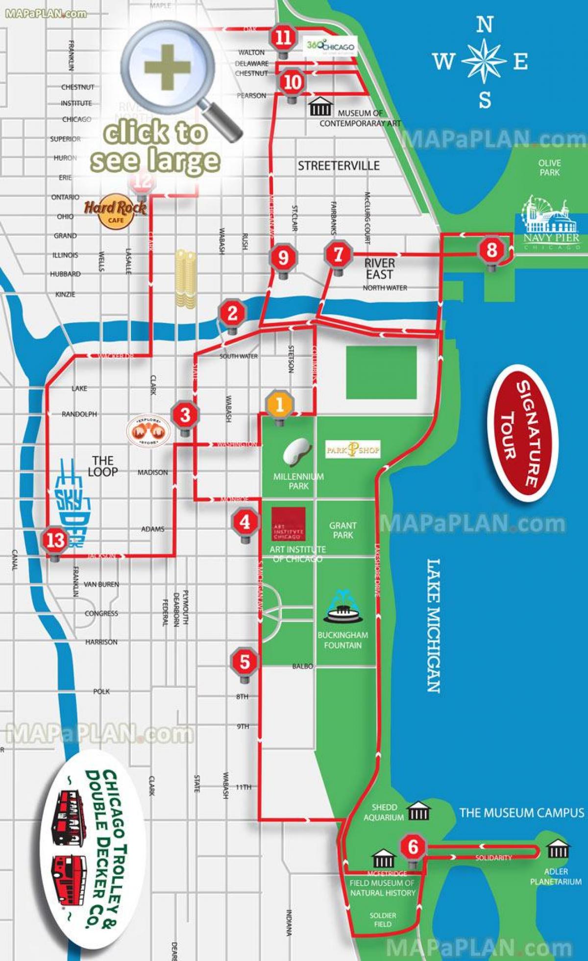 Чикаго голема автобуска турнеја мапа