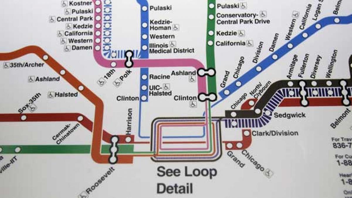Чикаго метрото мапата сина линија