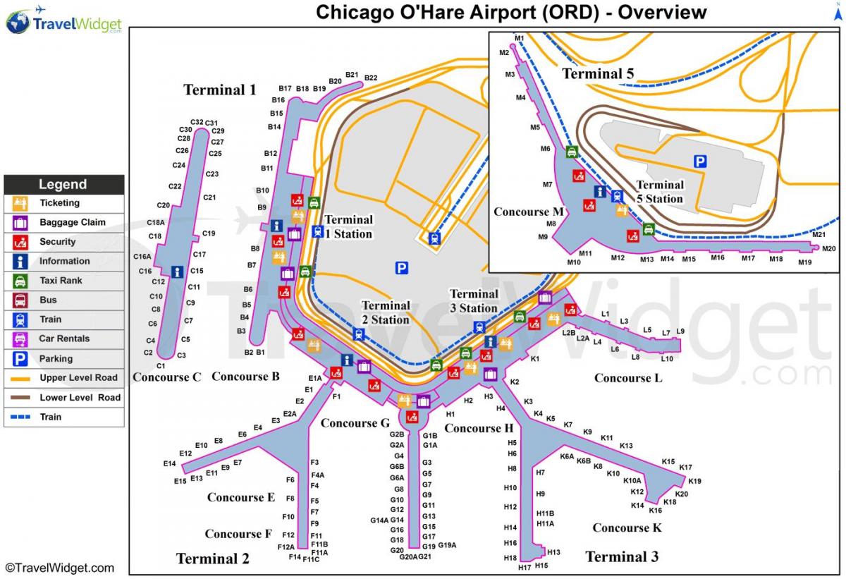 карта на Чикаго О Харе аеродром
