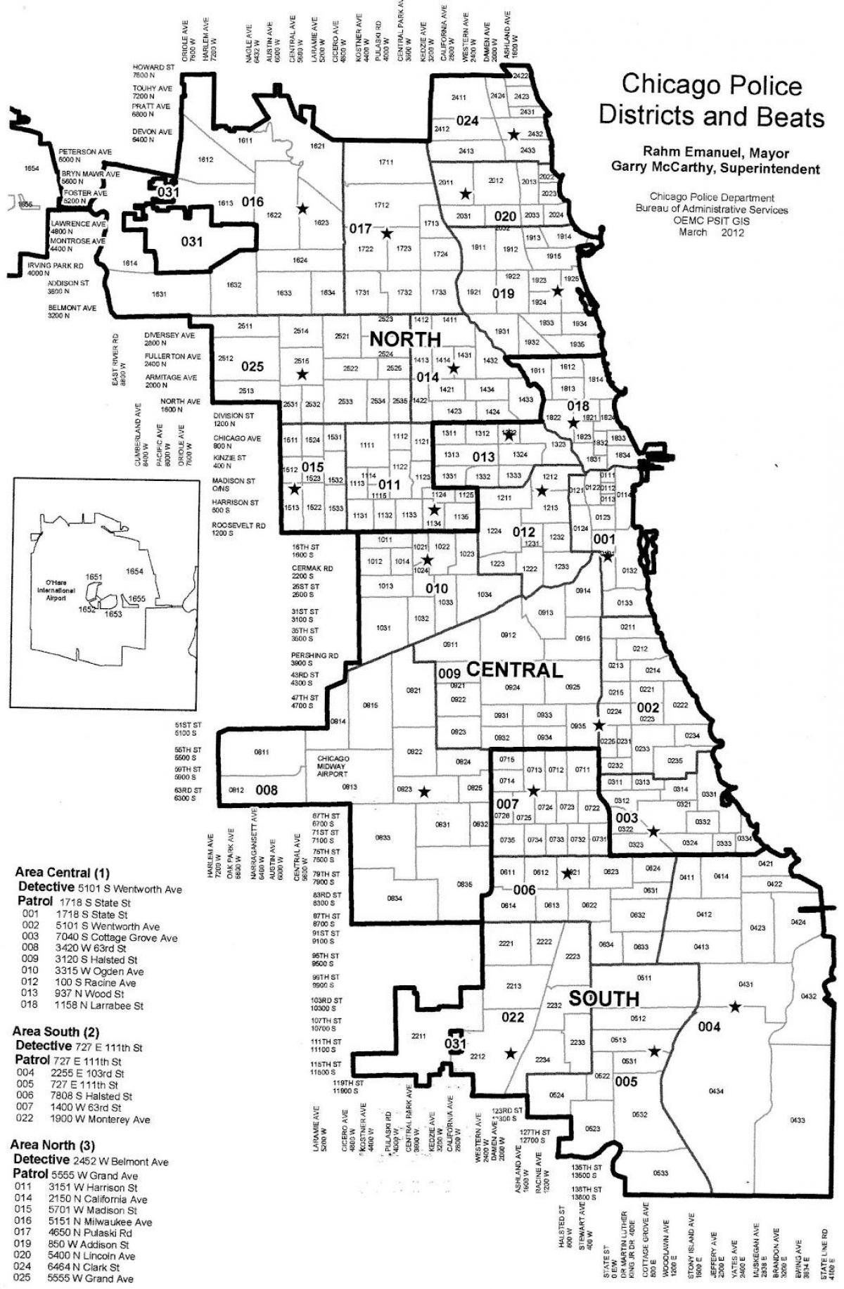 полициските области на мапата на Чикаго