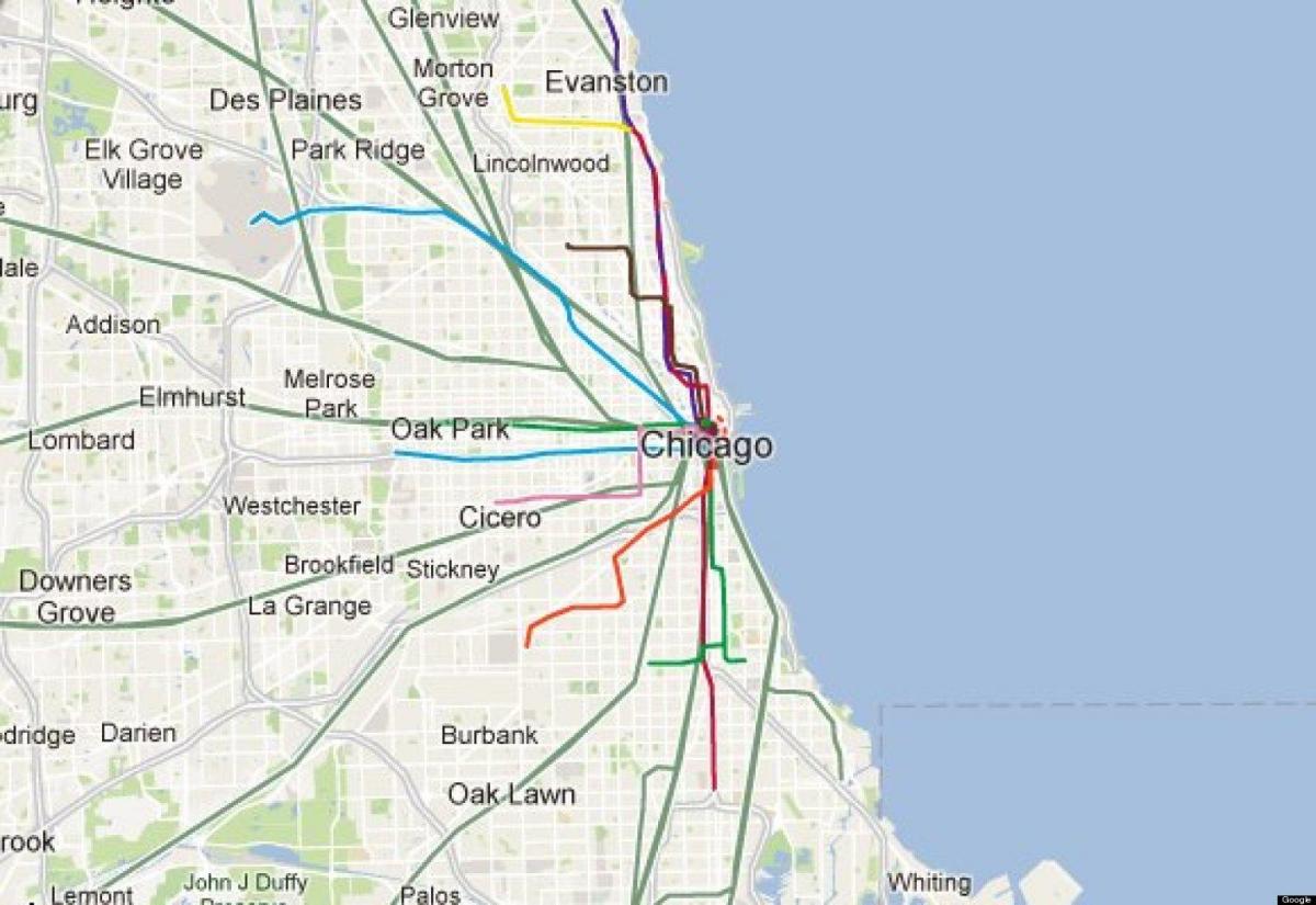 Чикаго сина линија воз мапа