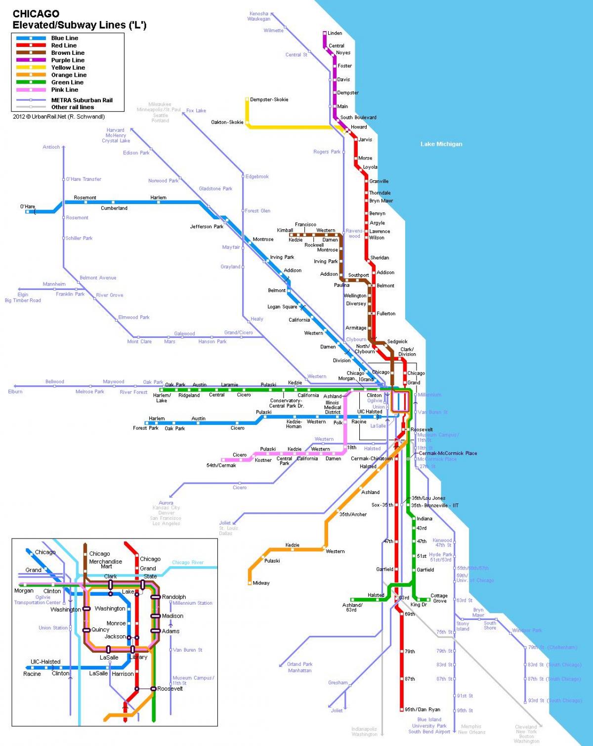 Чикаго метрото мапа