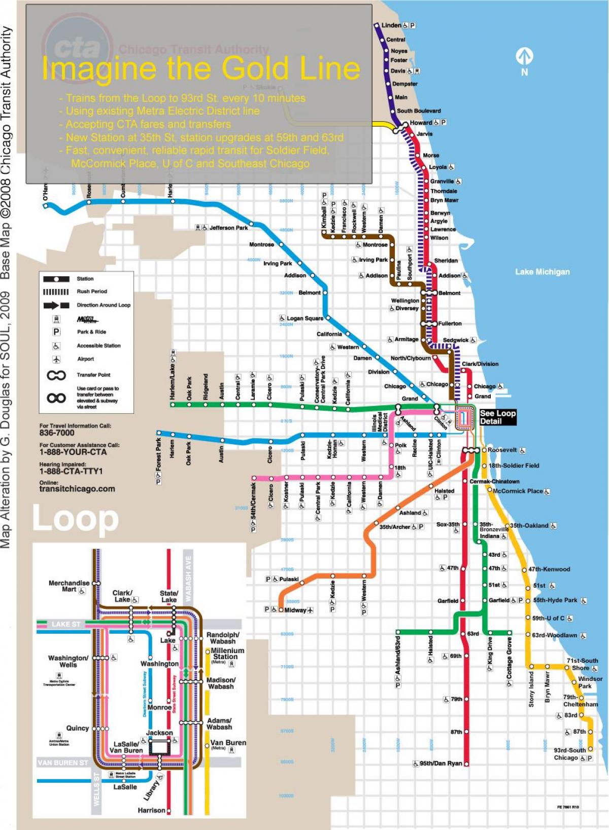 Чикаго воз мапата сина линија