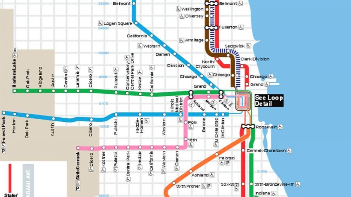 карта на Чикаго сина линија