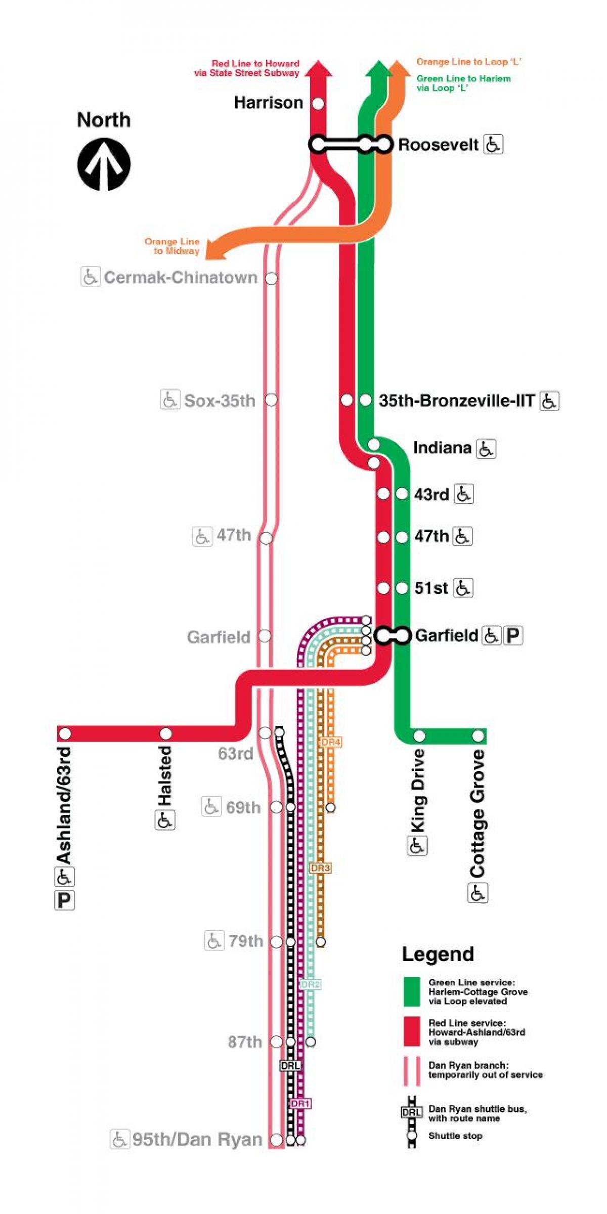 карта на црвена линија Чикаго