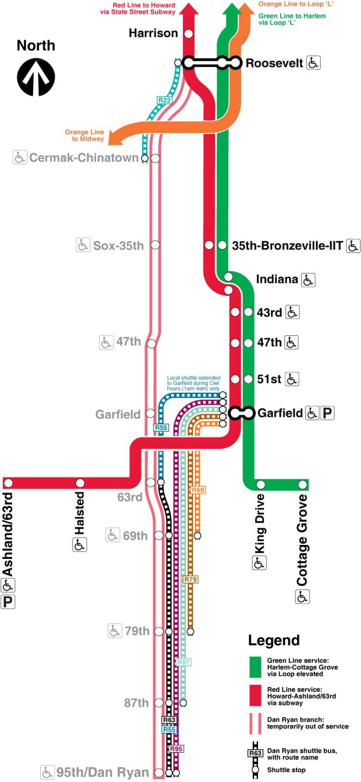 Чикаго метрото мапата црвена линија